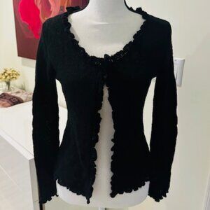 Saks Fifth Avenue Black cashmere raffled cardigan